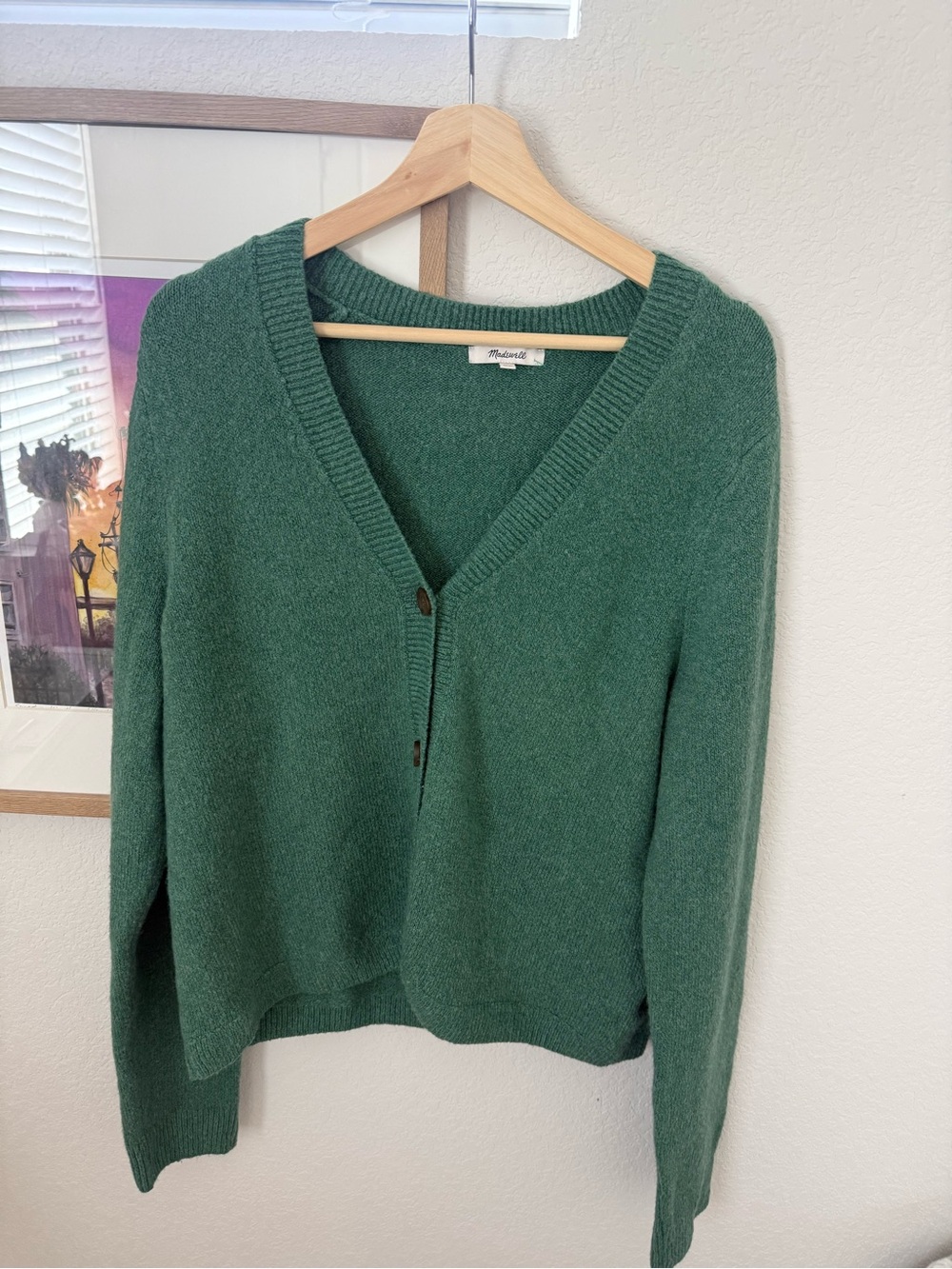 Madewell Hunter Green V‑Neck Button Cardigan